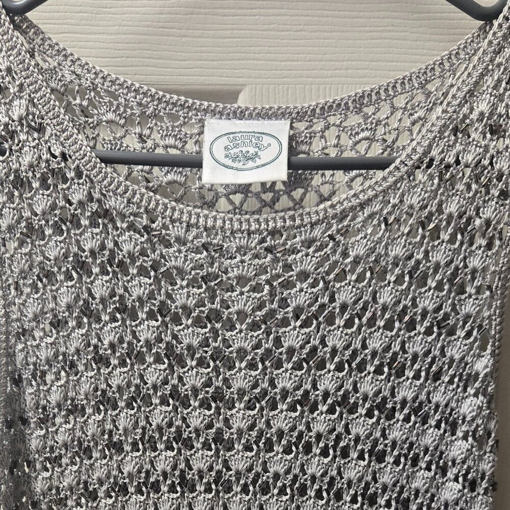 Vintage Laura Ashley Crochet Sleeveless Beaded Overlay Blouse Top (Small) NWOT